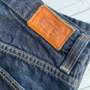 Fossil Mens Vintage Straight Dark Indigo Button Fly Jeans‎ Y2K Streetwear 30x32